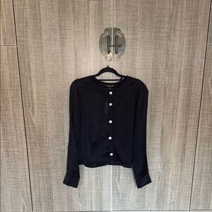J. Crew Black Button‎ Up Shirt With Jewel Buttons In Organza Blend